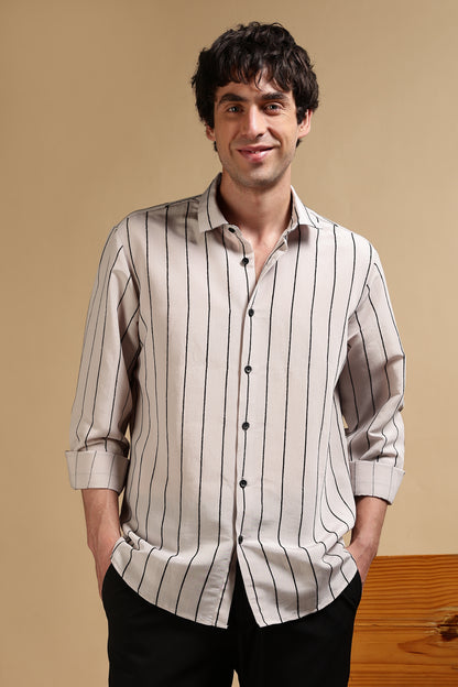 Nylon Slim Fit Striped Shirt Grey