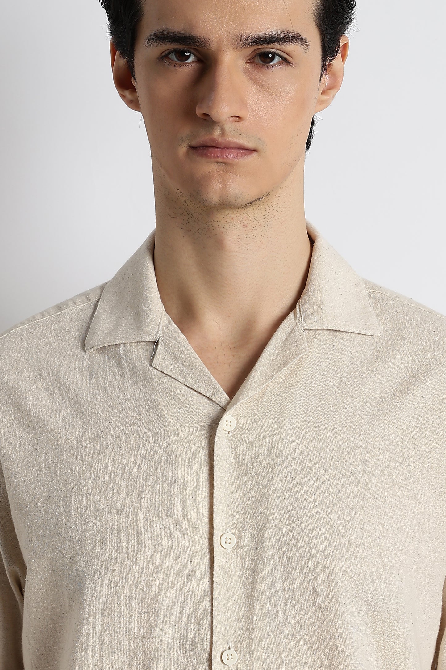 Casual Cotton Cuban Collar Shirt Cream