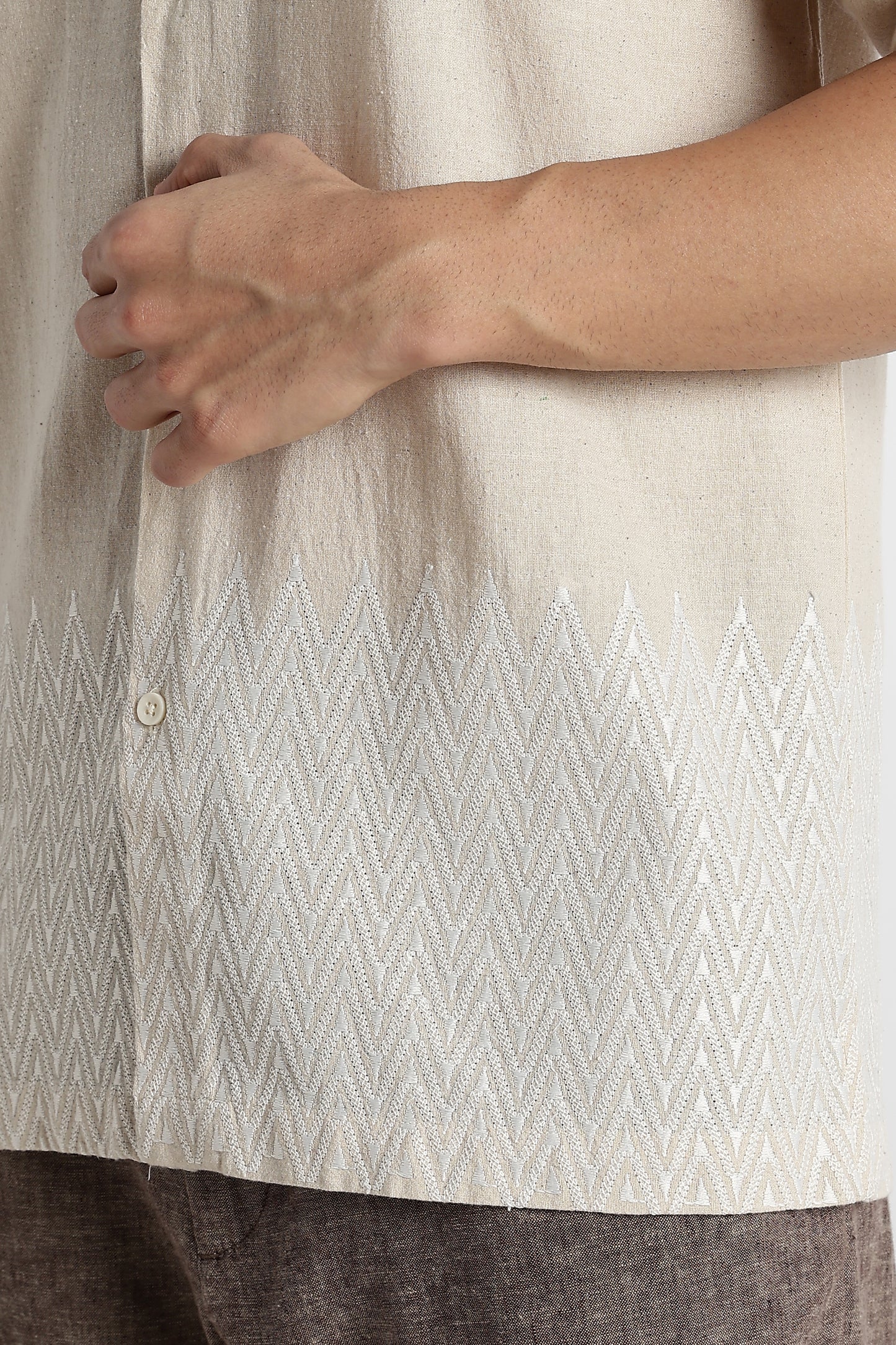 Casual Cotton Cuban Collar Shirt Cream