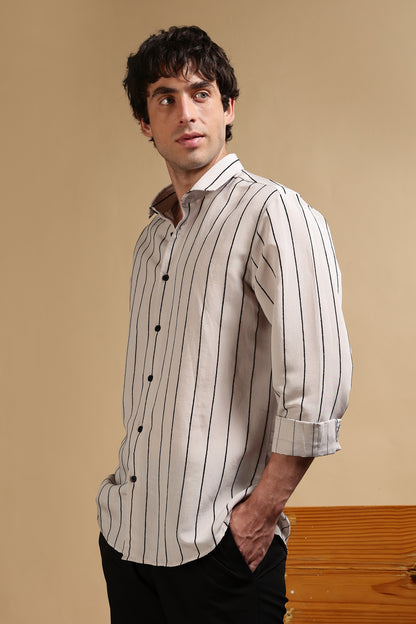 Nylon Slim Fit Striped Shirt Grey