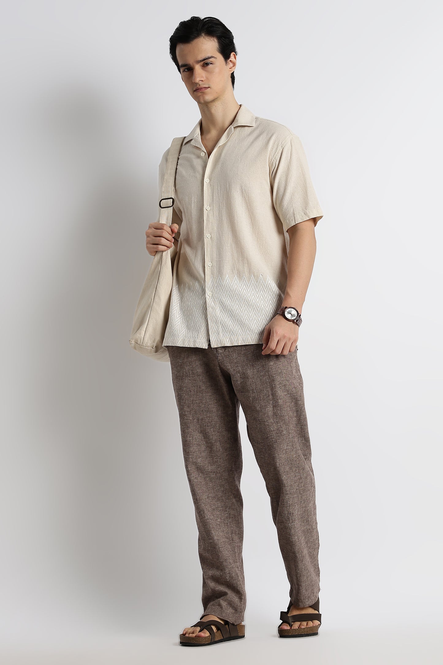 Casual Cotton Cuban Collar Shirt Cream