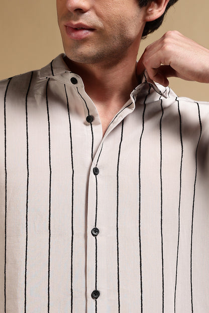 Nylon Slim Fit Striped Shirt Grey