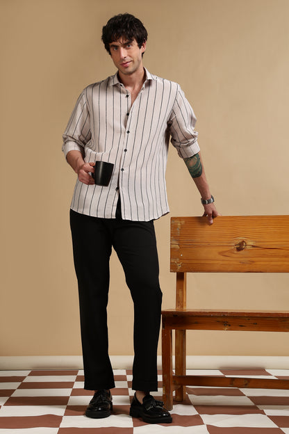 Nylon Slim Fit Striped Shirt Grey