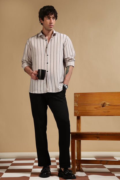 Nylon Slim Fit Striped Shirt Grey