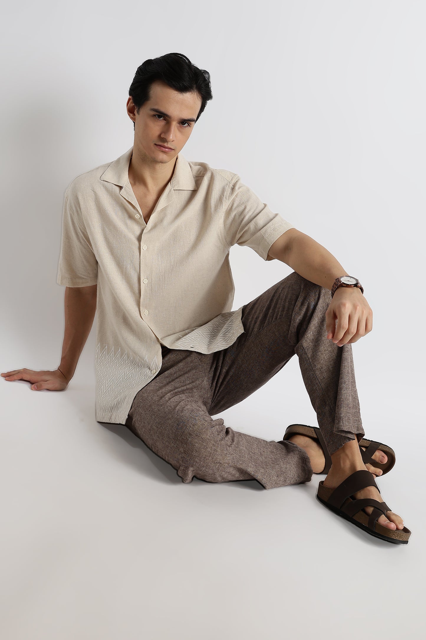 Casual Cotton Cuban Collar Shirt Cream