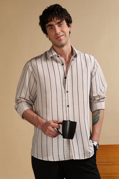 Nylon Slim Fit Striped Shirt Grey