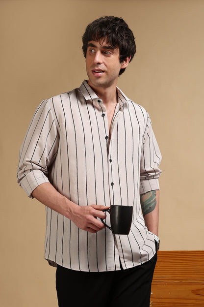 Nylon Slim Fit Striped Shirt Grey