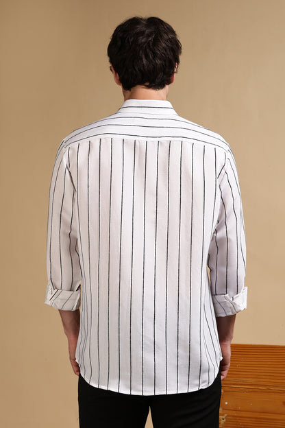 Nylon Slim Fit Striped Shirt White