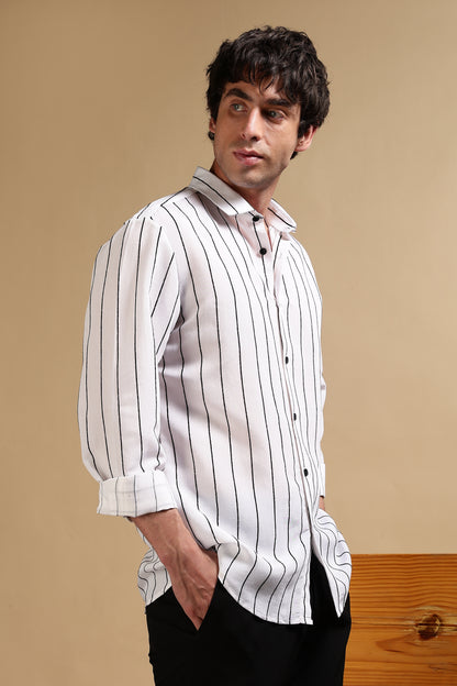 Nylon Slim Fit Striped Shirt White