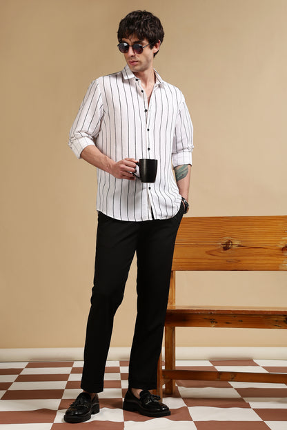 Nylon Slim Fit Striped Shirt White