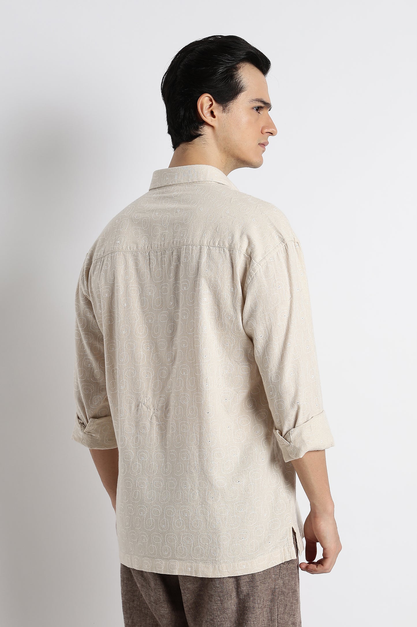 Natural Embroidered Cotton Shirt Cream