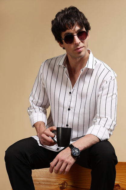 Nylon Slim Fit Striped Shirt White
