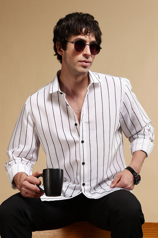 Nylon Slim Fit Striped Shirt White