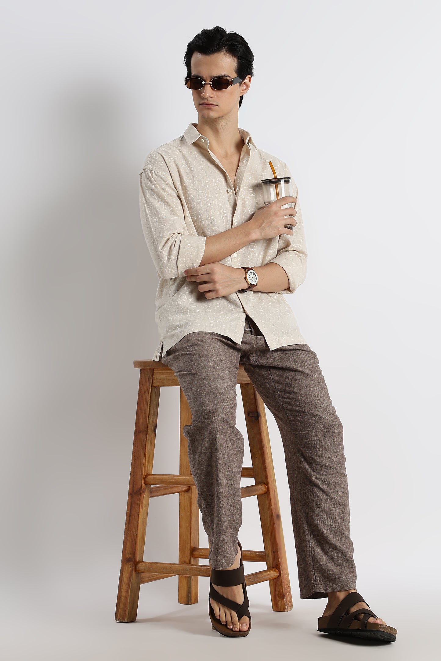 Natural Embroidered Cotton Shirt Cream