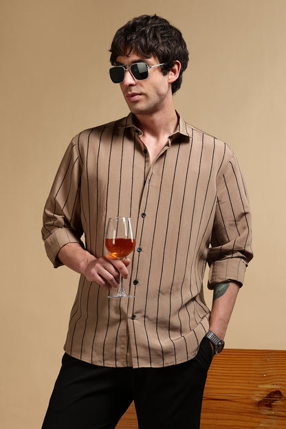 Nylon Slim Fit Striped Shirt Khaki