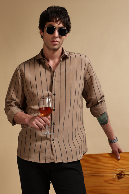 Nylon Slim Fit Striped Shirt Khaki