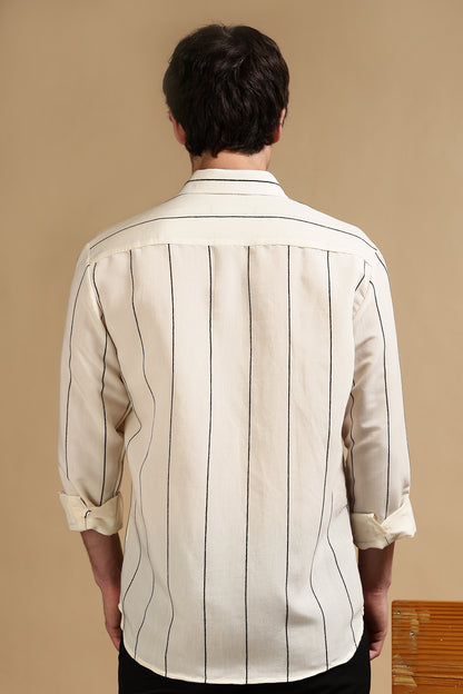 Nylon Slim Fit Striped Shirt Cream