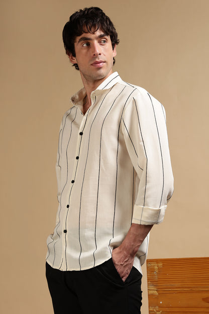 Nylon Slim Fit Striped Shirt Cream