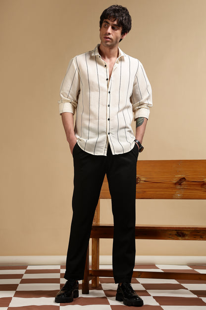 Nylon Slim Fit Striped Shirt Cream