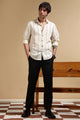 Nylon Slim Fit Striped Shirt Cream