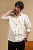 Nylon Slim Fit Striped Shirt Cream