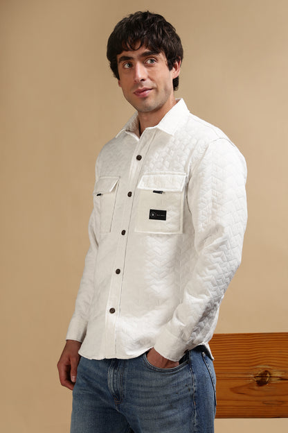 Oversized  Casual Shacket Shirt White