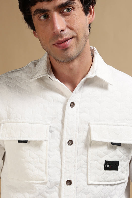 Oversized  Casual Shacket Shirt White