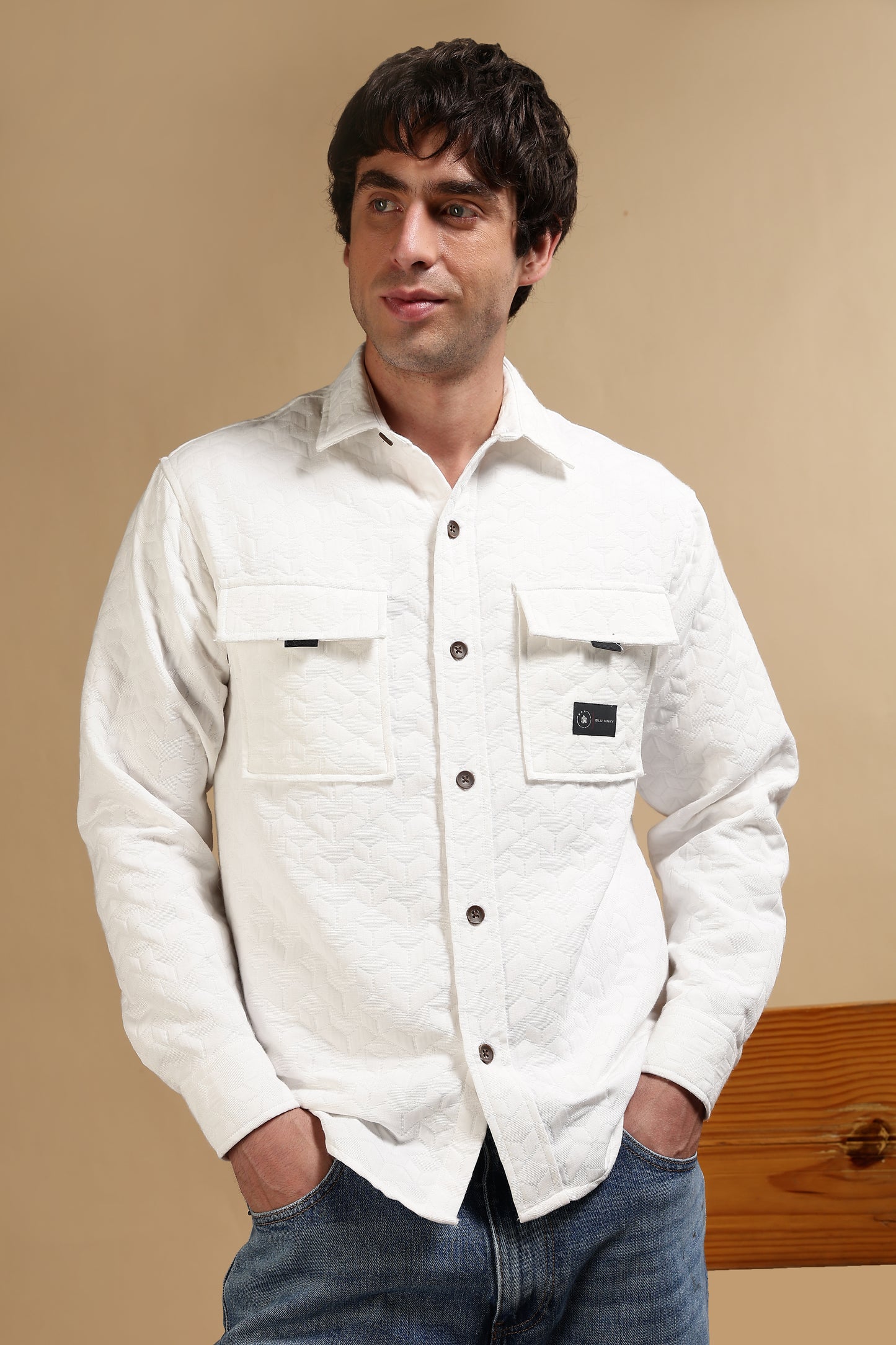 Oversized  Casual Shacket Shirt White