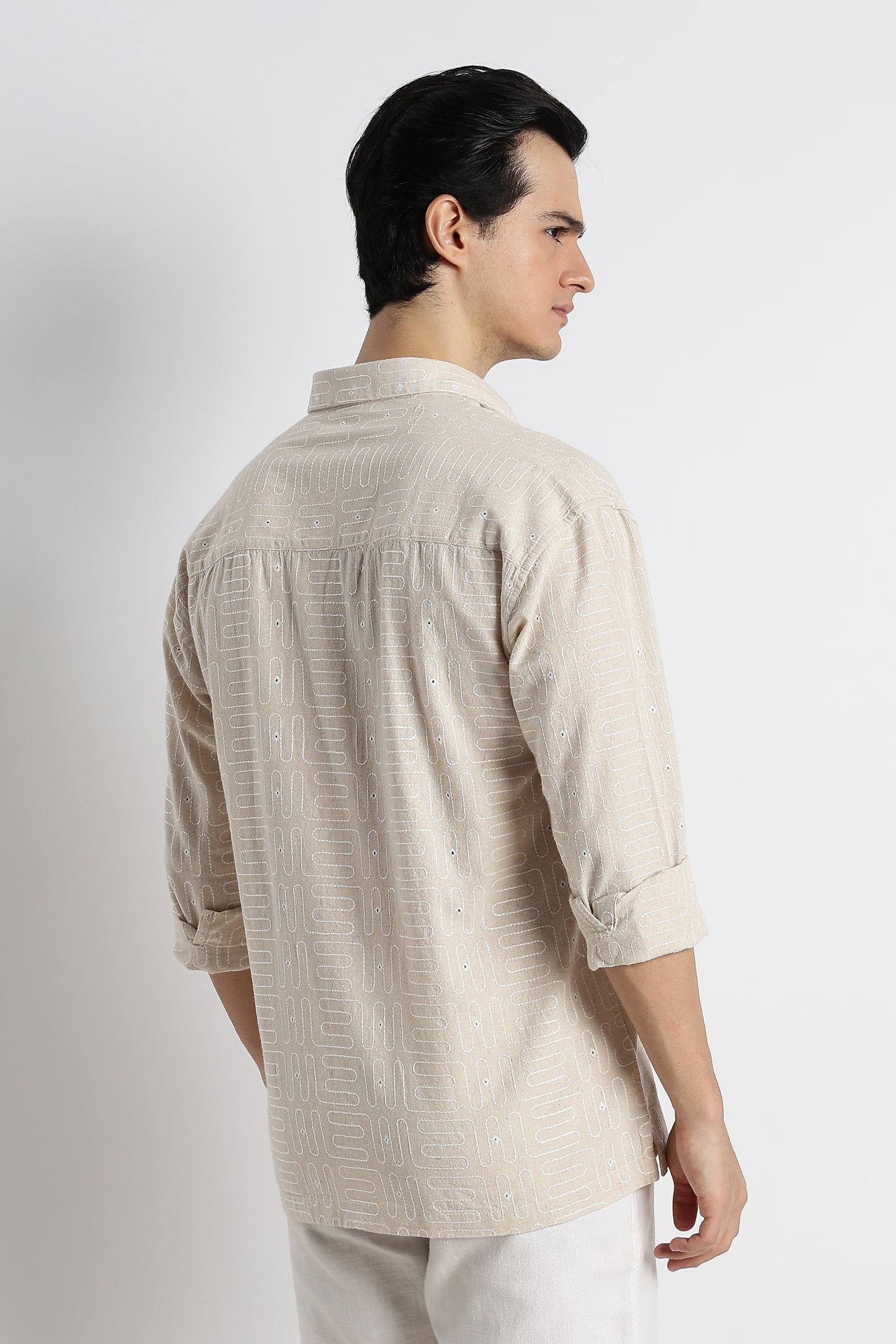 Natural Embroidered Cotton Shirt Cream