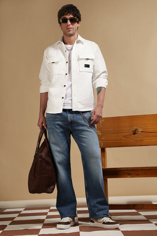Oversized  Casual Shacket Shirt White