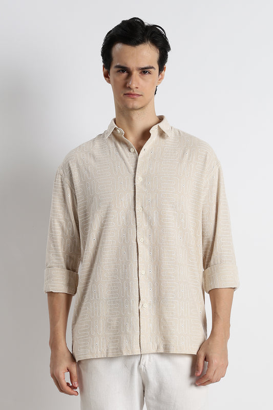 Natural Embroidered Cotton Shirt Cream
