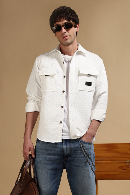 Oversized  Casual Shacket Shirt White
