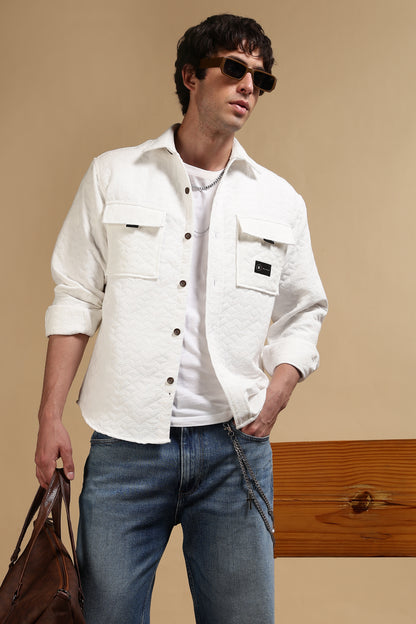 Oversized  Casual Shacket Shirt White