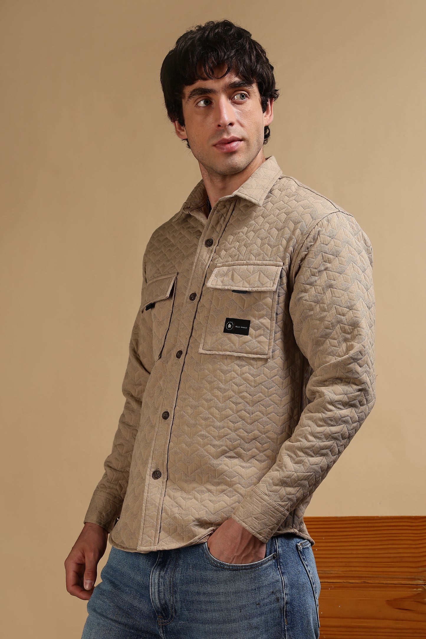 Oversized  Casual Shacket Shirt Khaki