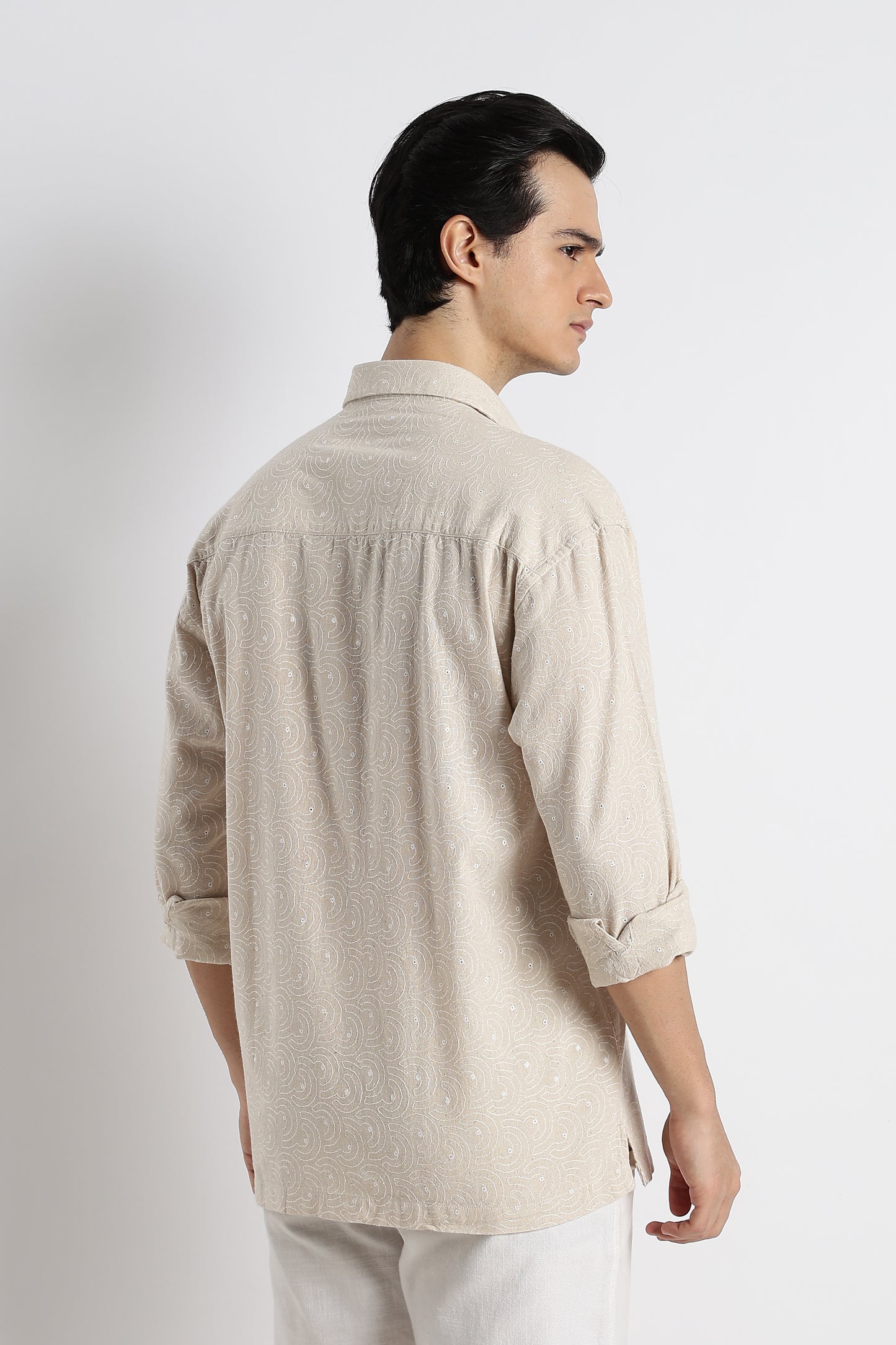 Natural Embroidered Cotton Shirt Cream