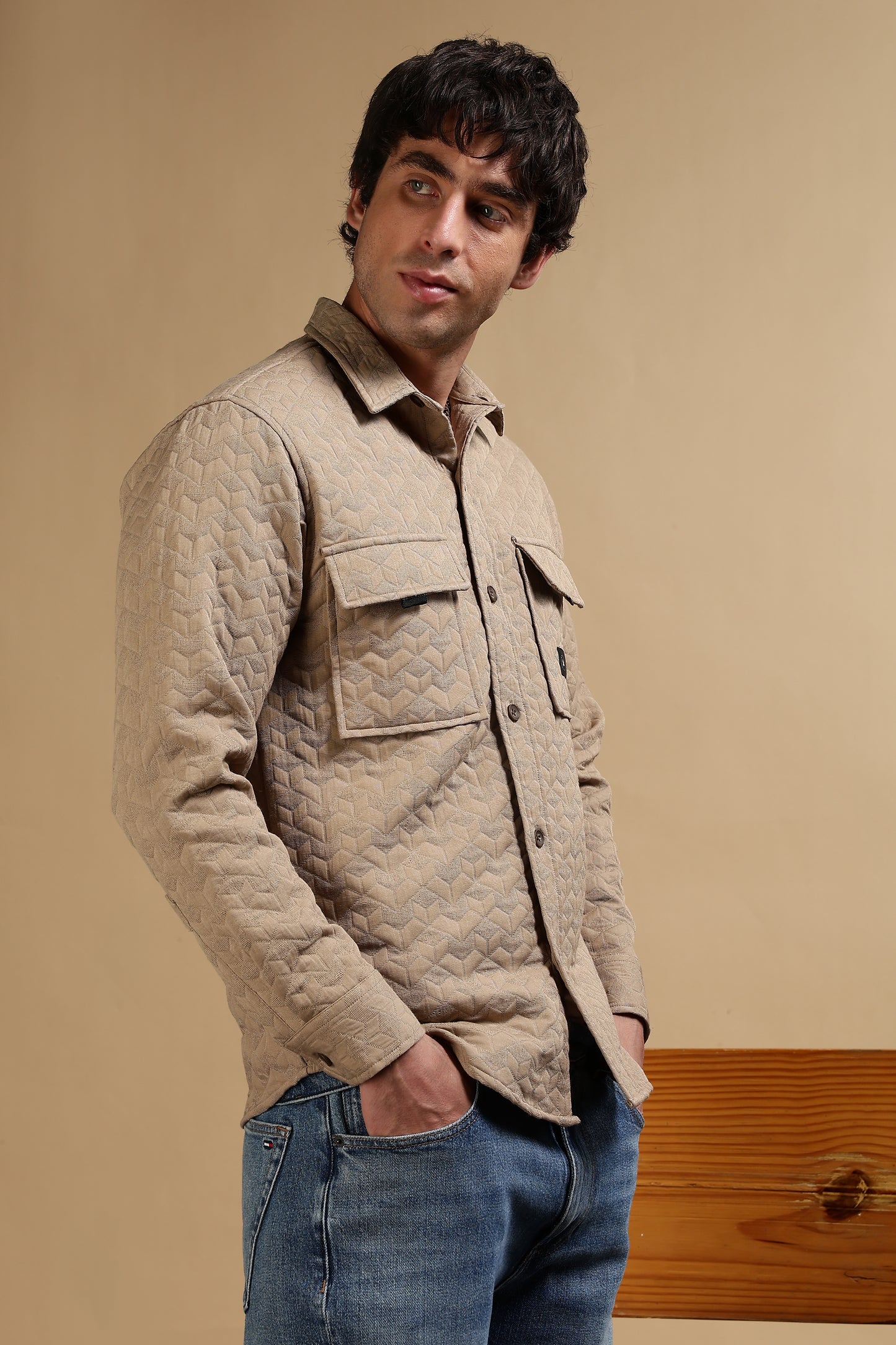 Oversized  Casual Shacket Shirt Khaki