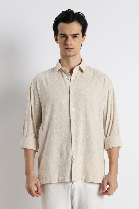 Natural Embroidered Cotton Shirt Cream