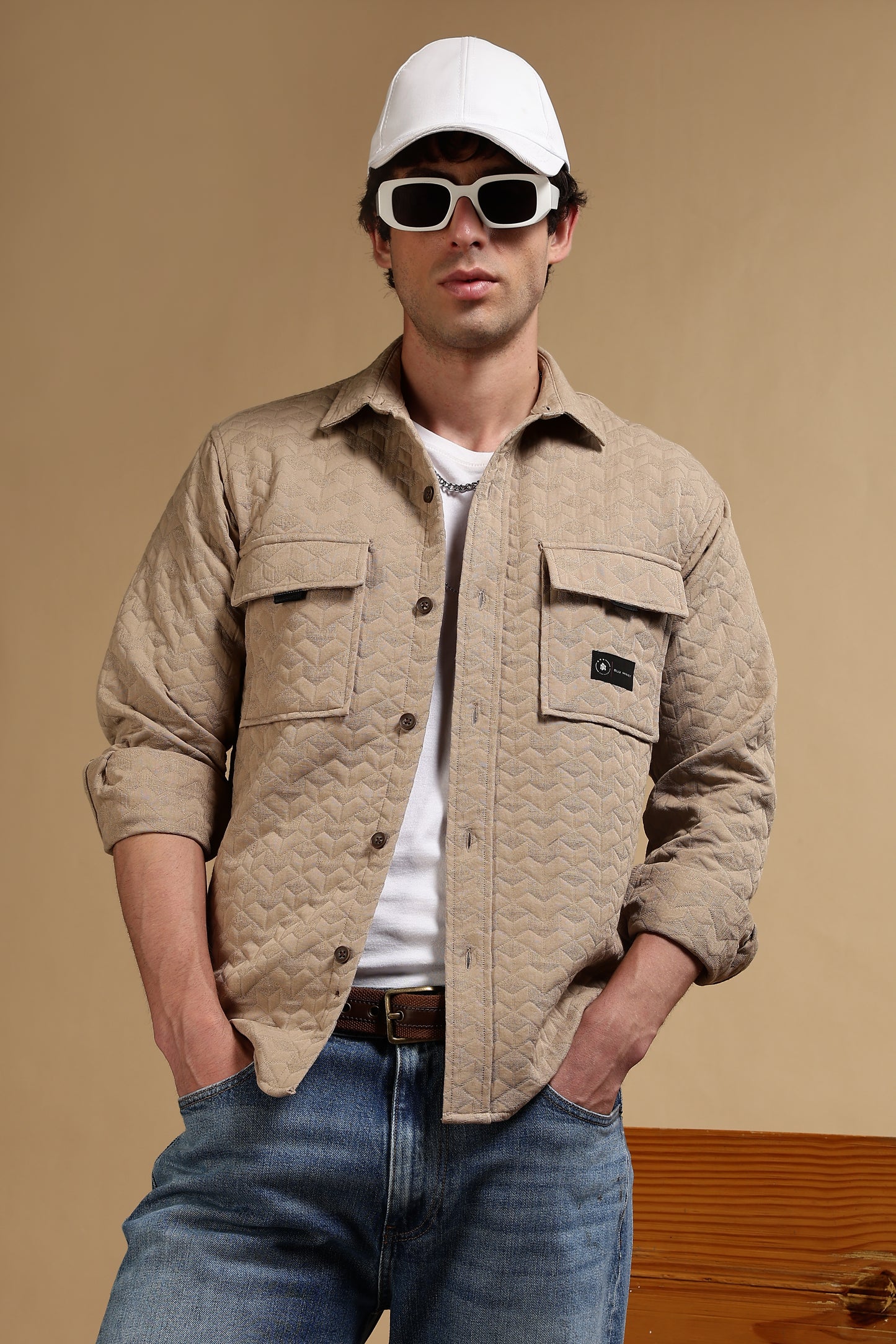 Oversized  Casual Shacket Shirt Khaki