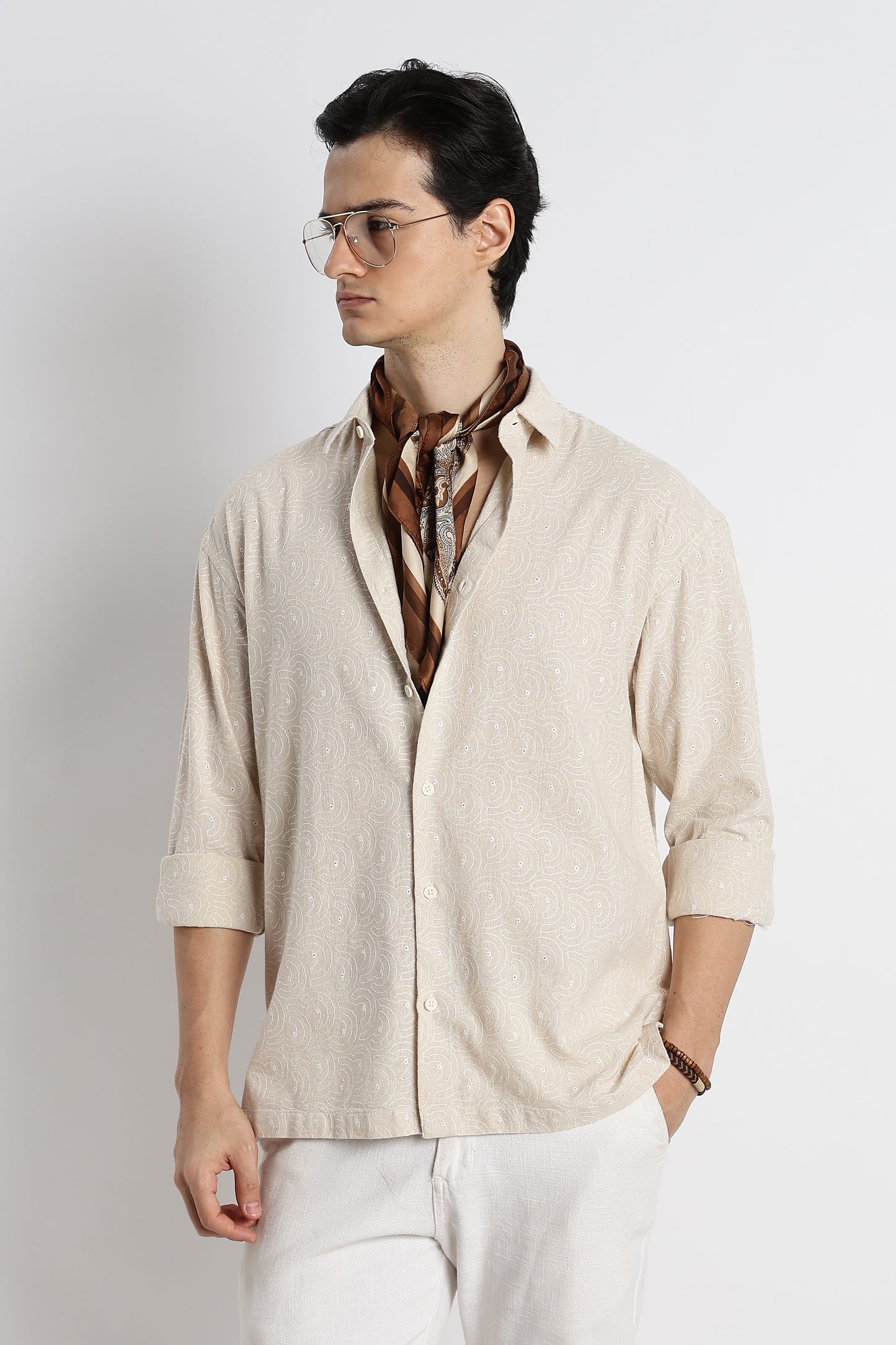Natural Embroidered Cotton Shirt Cream