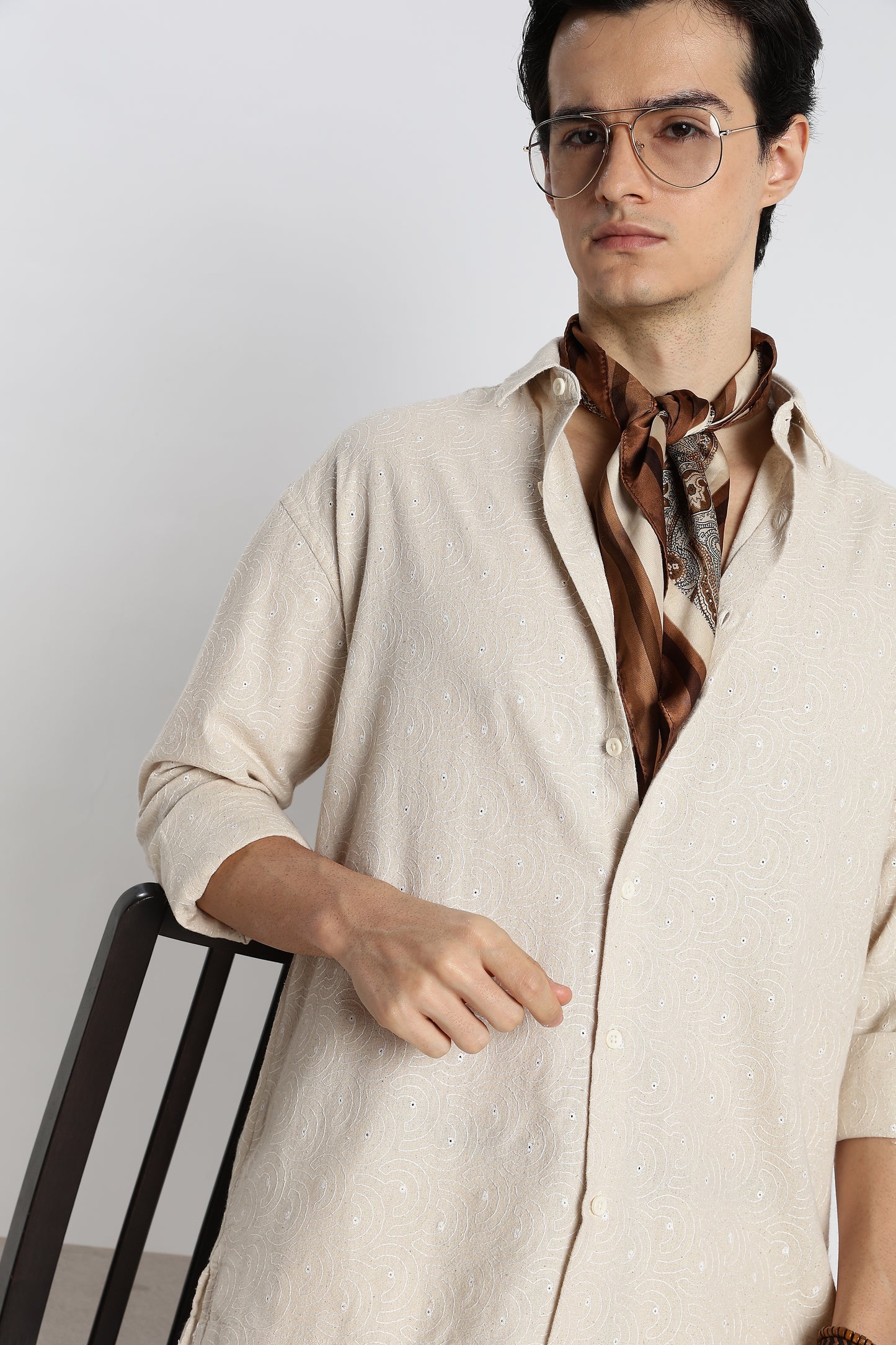 Natural Embroidered Cotton Shirt Cream