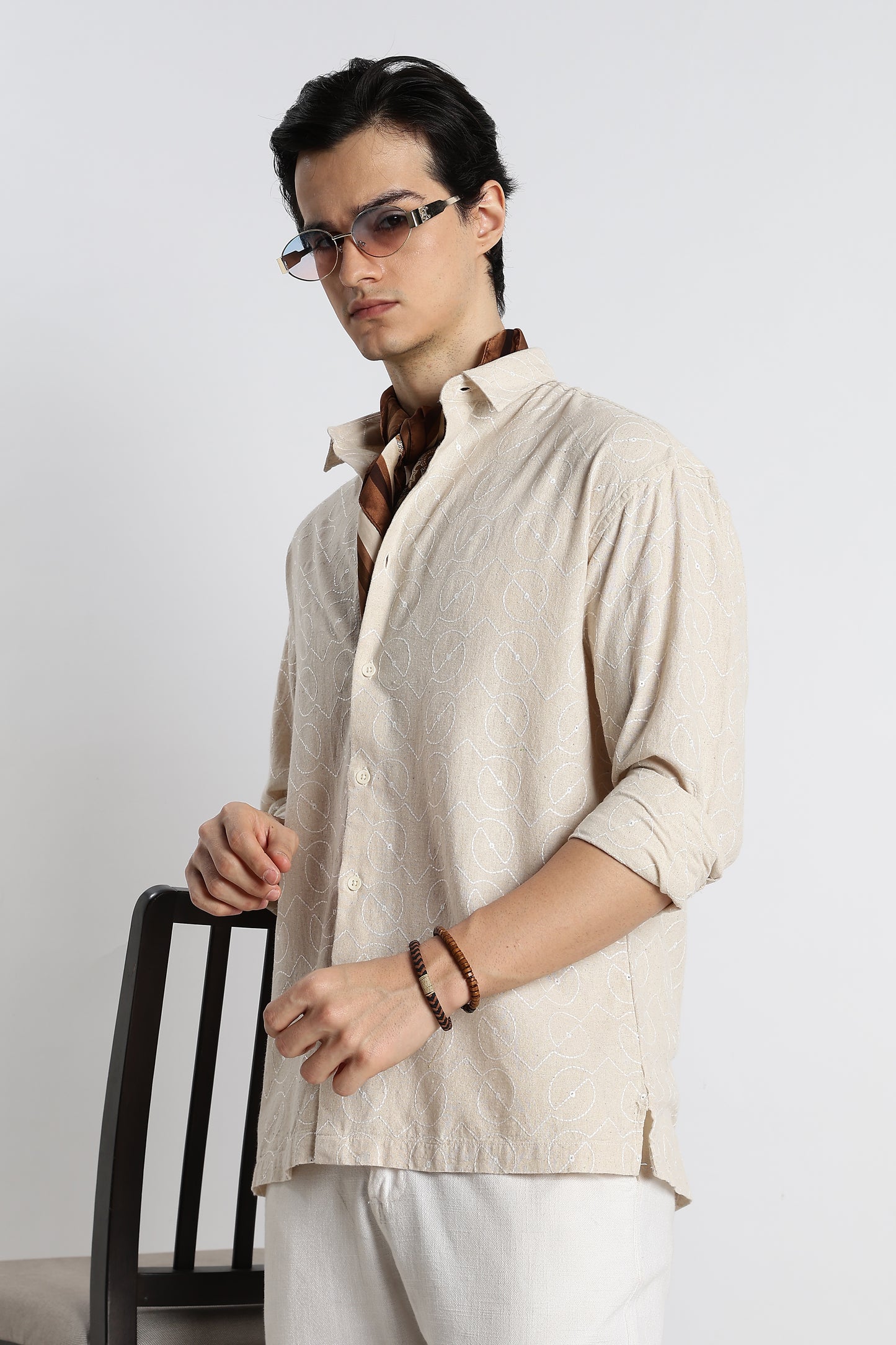 Natural Embroidered Cotton Shirt Cream