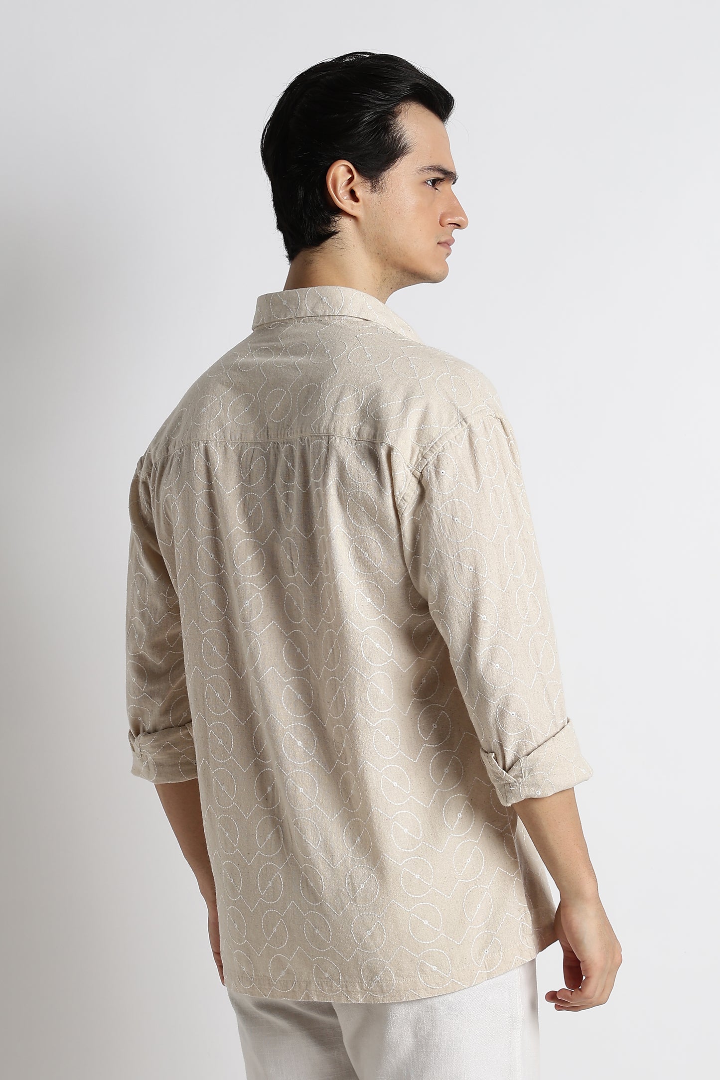 Natural Embroidered Cotton Shirt Cream