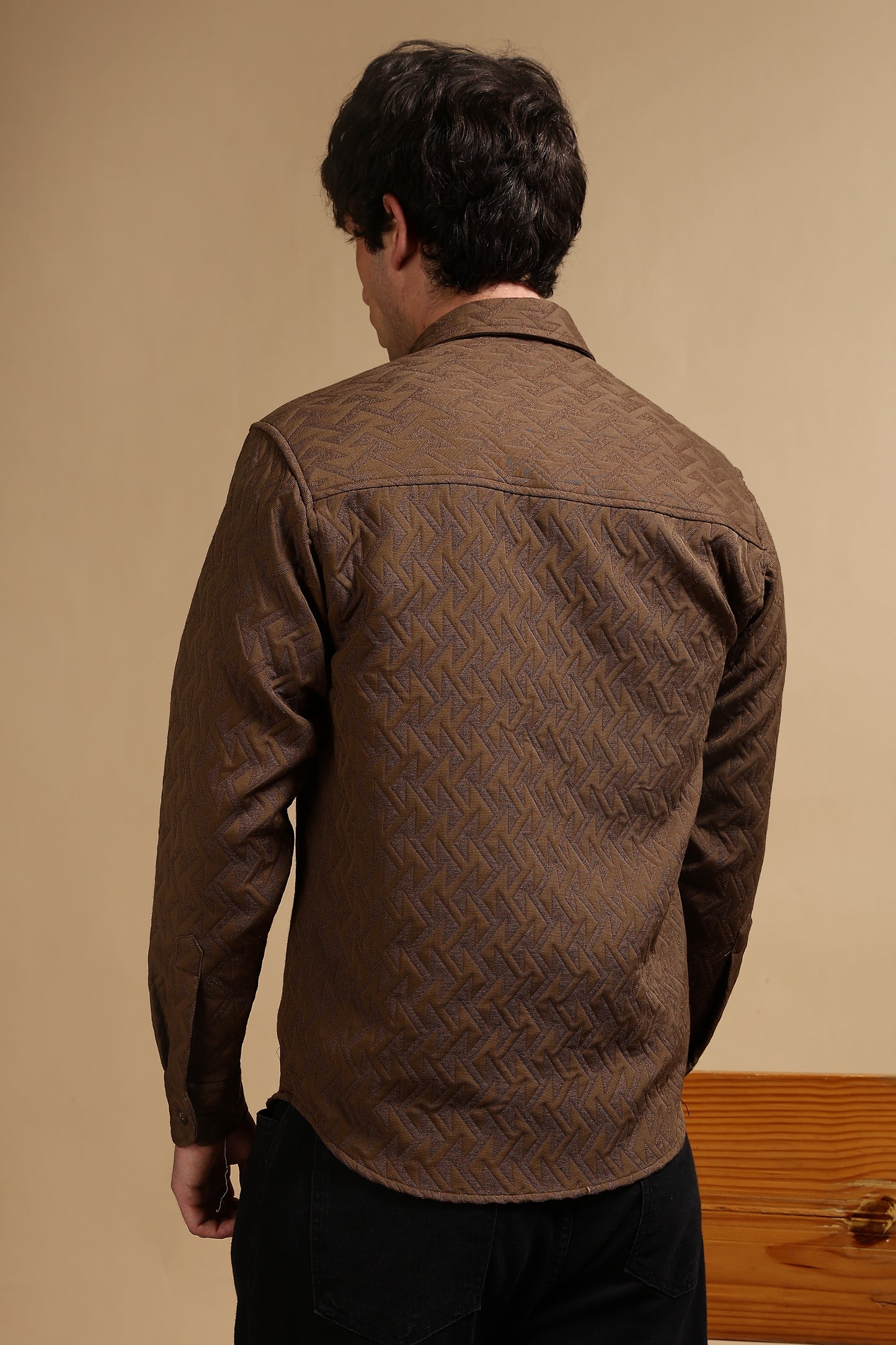Poly Cotton Over sized Shacket Shirt Brown