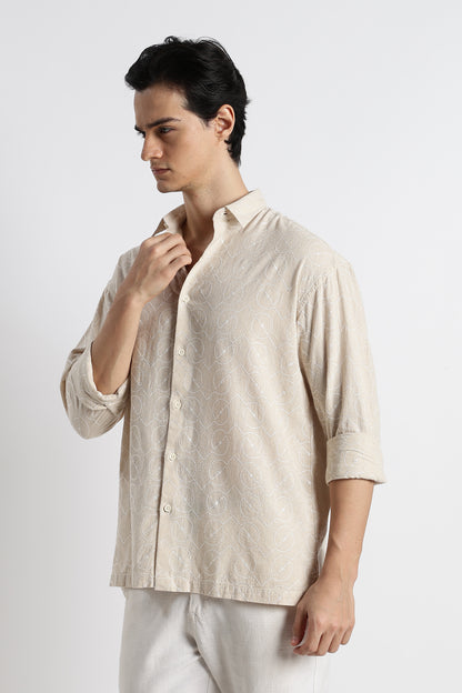 Natural Embroidered Shirt Cream