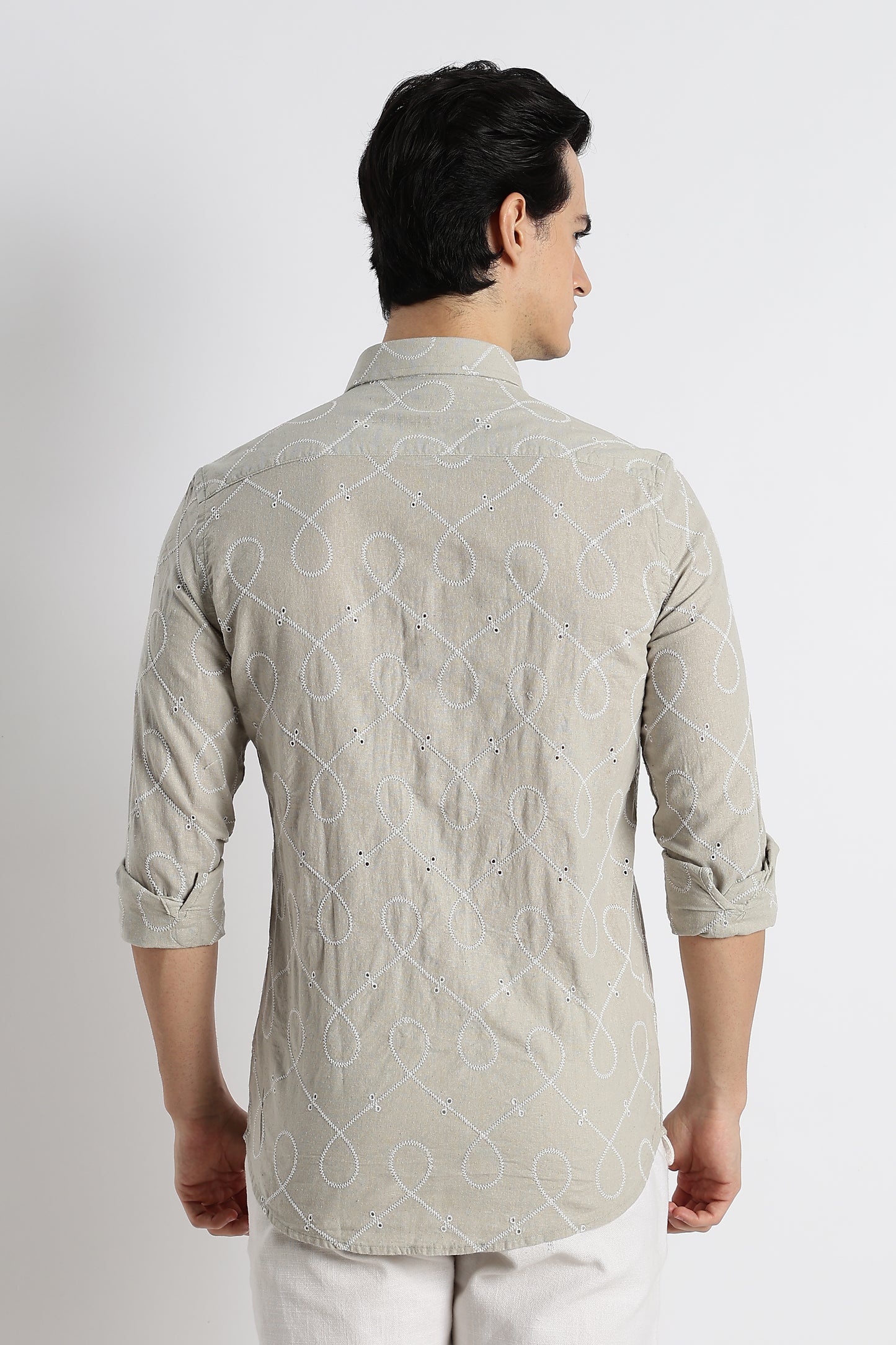 Embroidered Cotton-Linen Shirt Lt Green