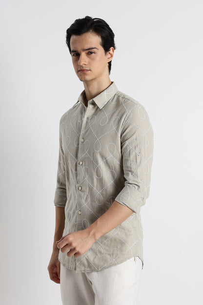 Embroidered Linen Shirt Lt Green
