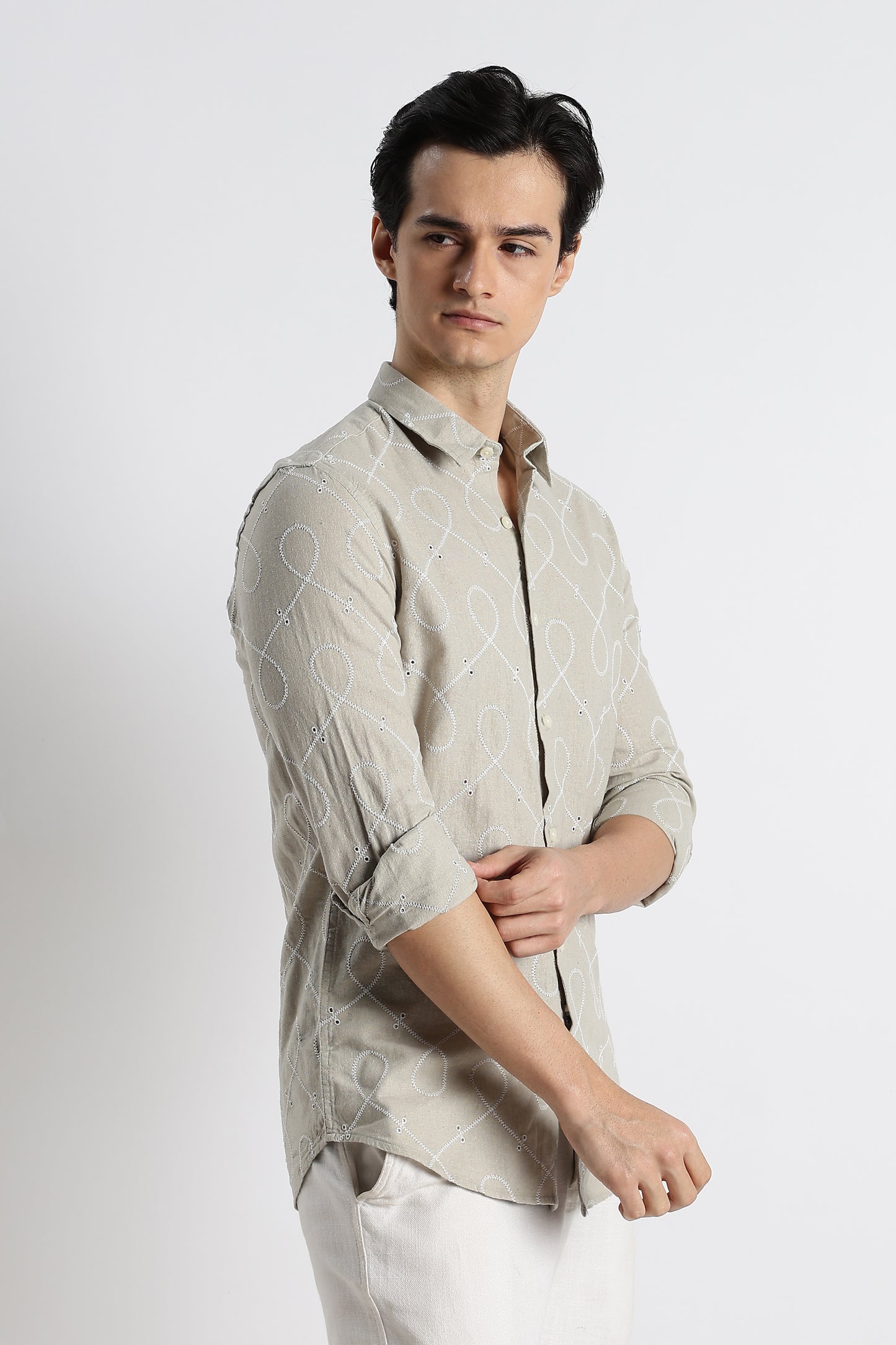 Embroidered Cotton-Linen Shirt Lt Green