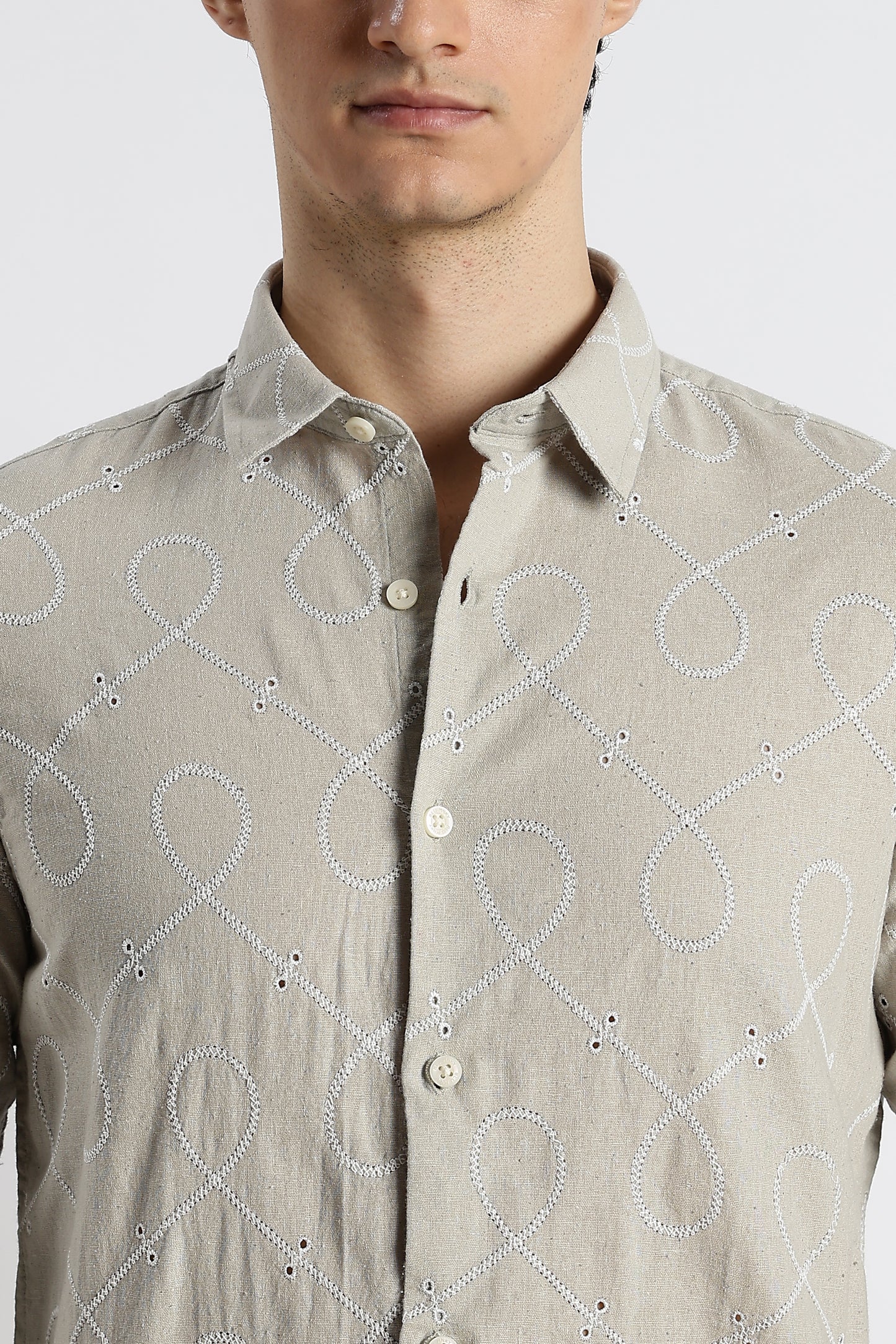 Embroidered Cotton-Linen Shirt Lt Green