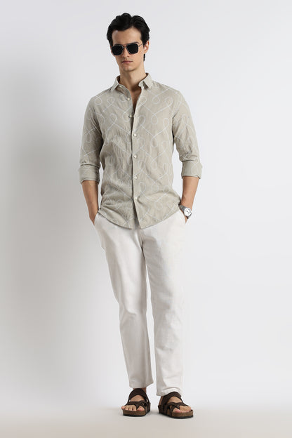 Embroidered Linen Shirt Lt Green