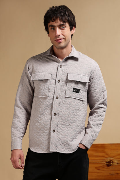 Oversized  Casual Shacket Shirt Grey